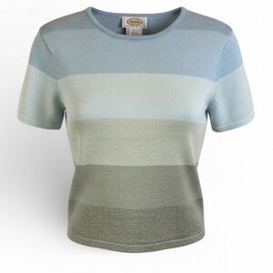 Talbots Blue Green Stripe Cotton Knit Petite Small